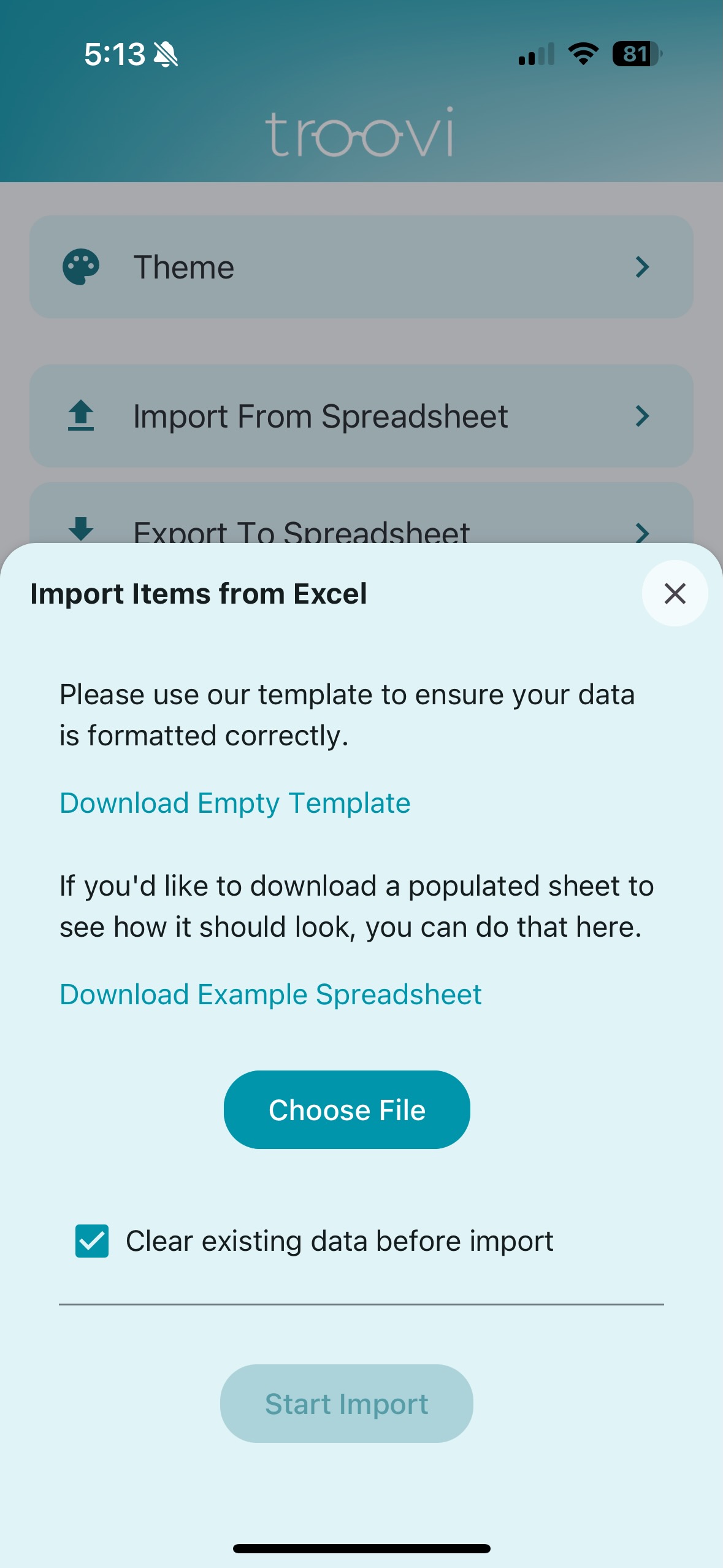 Data Import and Export feature screenshot